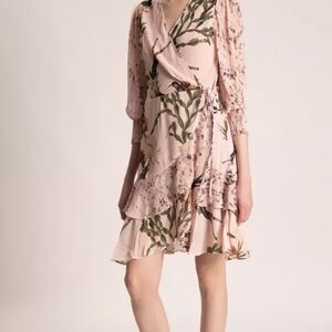 All Saints Clay Pink Ari Nolina Floral-print Crepe Mini Wrap Dress - Size 0